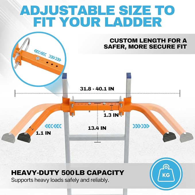 Ladder Stabilizer – Aluminum Ladder Standoff for Extension Ladder | Adjustable Half Frame Stabilizer with Dual Arms for Roof, Gutter Cleaning & Wall Work | Non-Slip Rubber Pads