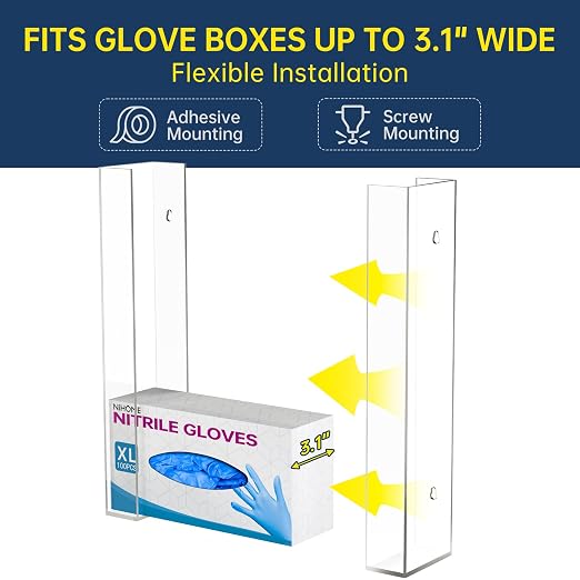 NiHome 3-Tier Clear Acrylic Glove & Tissue Box Holder Dispenser, Wall Mount | Space-Saving Glove Box Dispenser, Adjustable Organizer for Tissues, Baby Wipes, Adhesive or Screw Mount for Kitchen, Bathroom