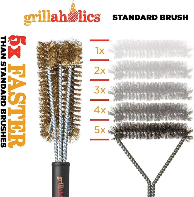 Brass Grill Brush – Safe BBQ Brush for Outdoor Cooking – Heavy-Duty Soft Bristle Grill Cleaning Tool for Porcelain & Ceramic Grates | Softer Than Steel | Designed for Porcelain and Ceramic Grates