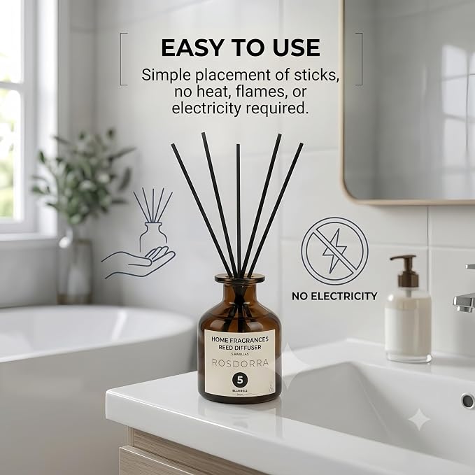 Reed Diffuser for Bathroom 5oz, Bluebell Floral Scent | Long Lasting Reed Diffuser Set, Home Fragrance with Fiber Sticks, Aesthetic Decor Housewarming Gift for Bedroom Office