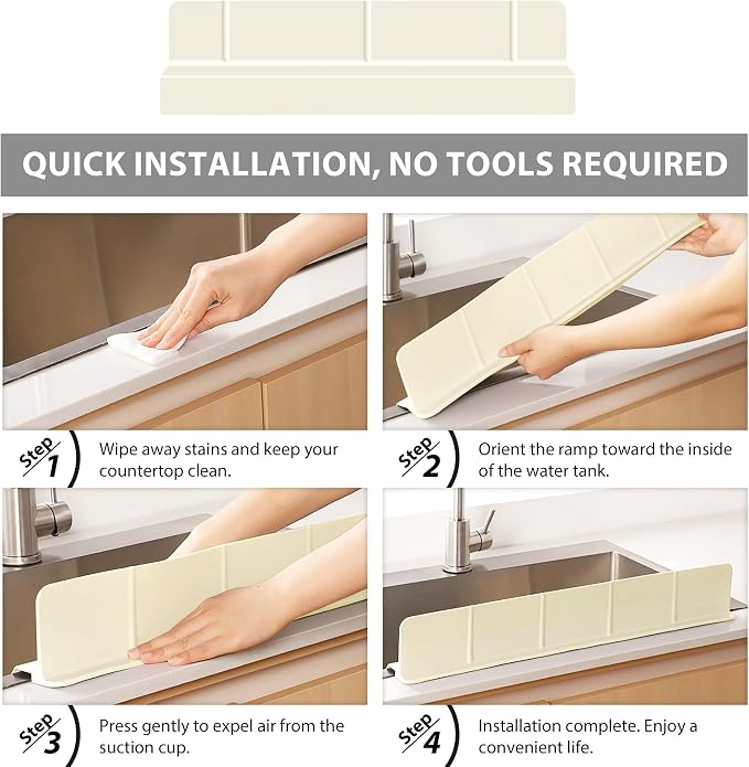 18Inch Sink Splash Guard – Extended Length & Tall Silicone Kitchen Sink Splash Guard with Overhang Drainage Design & Strong Suction Cups for Countertop (White, 18''x3.5'')