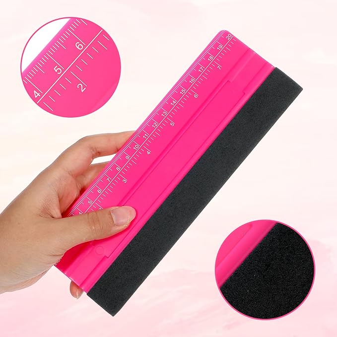 Professional Large Squeegee for Vinyl, Decals, Sticker Paper, Wallpaper, Big Size Wallpaper Smoothing Tool Squeegee with Ruler for Sign Making Graphic Window Tint Film(Pink, 8inch)