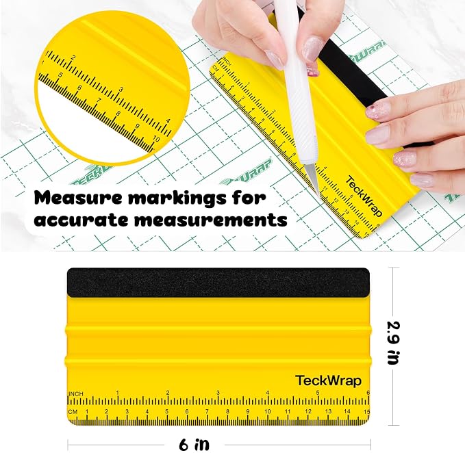 TECKWRAP Professional Felt Squeegee for Vinyl, Yellow, 2 PCS, 6"x2.9" | For Vinyl Decals, Inkjet Vinyl Sticker Paper, Wallpaper, Scratch-Free Application