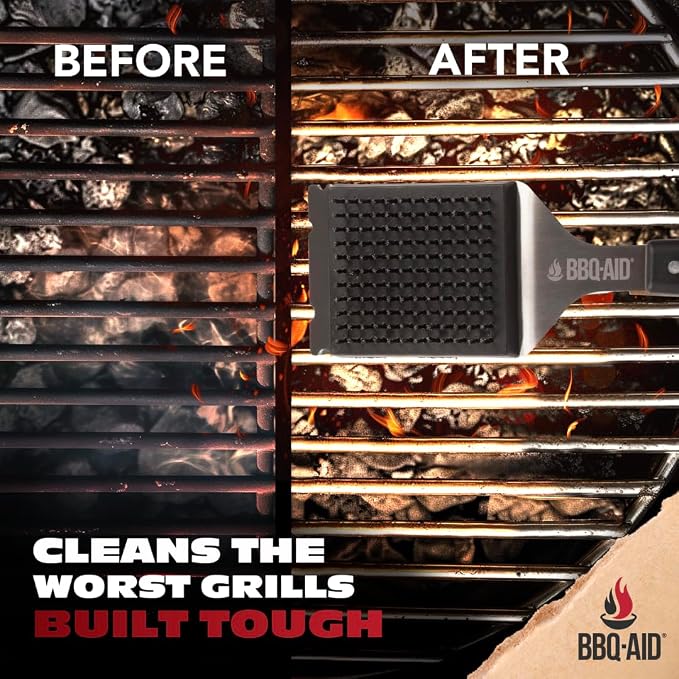 Grill Brush for Outdoor BBQ Grill Cleaning Scraper, Replaceable Head, Black | Barbecue Grill Cleaning Brush with No-Scratch Stainless Steel Bristles and Extended Black Handle, Safe for Any Grill Grate