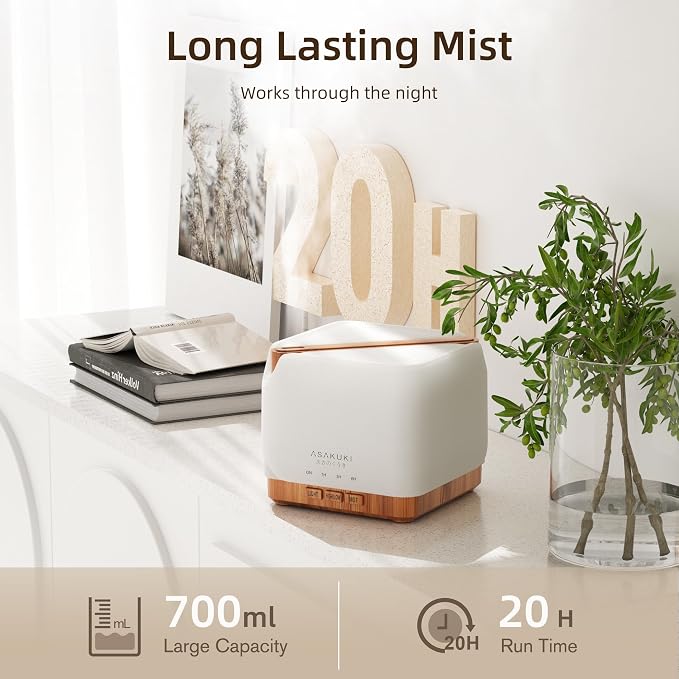 ASAKUKI Essential Oil Diffuser for Home Large 700 ml Humidifier | Automatic Shut-Off, Scent Aromatherapy Diffuser with 7 LED Lights for Living Room, Kitchen, Bedroom, Hotel - Yellow