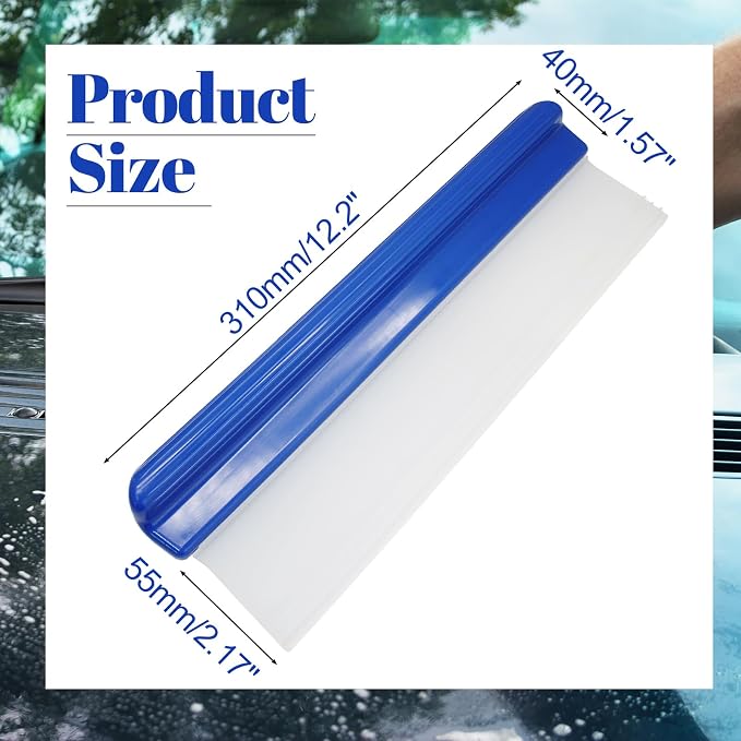 Uenhoy 2 Pack Car Squeegee 12 Inches, Flexible Car Water Scraper, Blue | Automotive Wiper, Silicone Water Blade for Car Windshield, Window, Home Glass