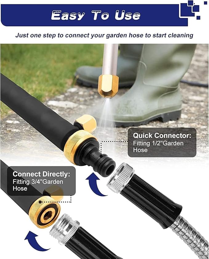 Jet Nozzle High Pressure Hose Nozzle for Garden, 2-in-1 High Pressure Hose Nozzle, Upgraded High Pressure Washer Tools Attachment with 2 Different Nozzles and Hose Quick Connectors (Black)