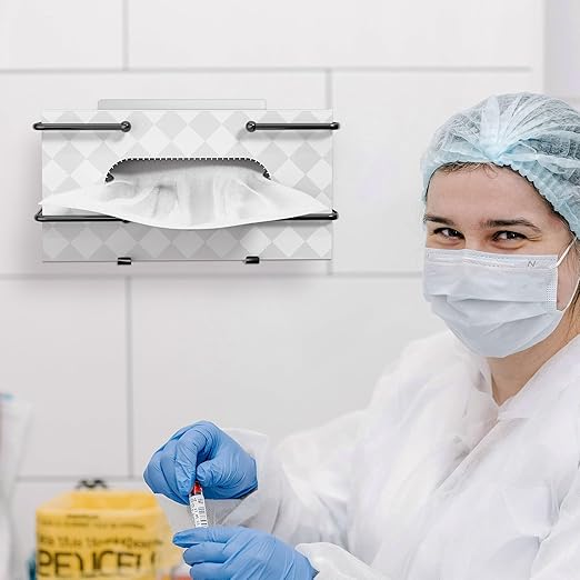 Glove Box Holder, Adhesive Wall-Mounted Metal Dispenser, Black | Tool-Free Adhesive Wall Mount Metal Glove Box Holder for Latex Rubber Gloves, Facial Tissues and Wipes Storage
