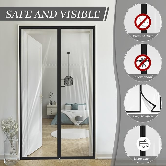 Amylove Zipper 60 x 102 Inch Dust Barrier Door Kit Construction Door Barrier 5 x 8.5 ft Reusable Plastic Curtain Cover Containment Standard Doorway Temporary Wall Screen Sheeting for Bathroom Hallway