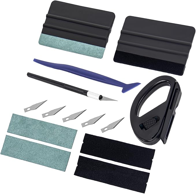 Window Tint Kit, Professional Car Wrap Kit | 14-in-1 Felt, Includes Felt Squeegees, Micro Squeegee, Vinyl Cutter, Craft Knife with Blades, Felt Replacements