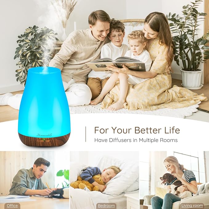 Homeweeks Essential Oil Diffuser for Room 100 ML 1 Pack | Aromatherapy Scent Diffuser Adjustable Mist Mode, Cool Mist, Auto Off Ultrasonic Aroma Fragrance Diffuser for Bedroom Office