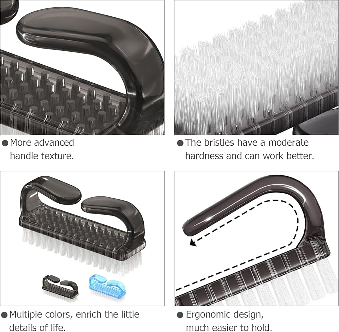Handle Grip Cleaning Nail Brush, Larbois Nail Brushes Hand Fingernail Brush Cleaner Scrubbing Kit Pedicure for Toes and Nails Men Women (Color-3)