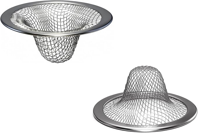 Huntonry 1.0" Small Drain Strainer, Sink Drain Hair Catcher, Bathroom Sink Drain Strainer, 2PCS Drain Mesh Baskets for Laundry, Mop Pool, Utility, Slop, RV Sink, Stainless Steel Drain Filter