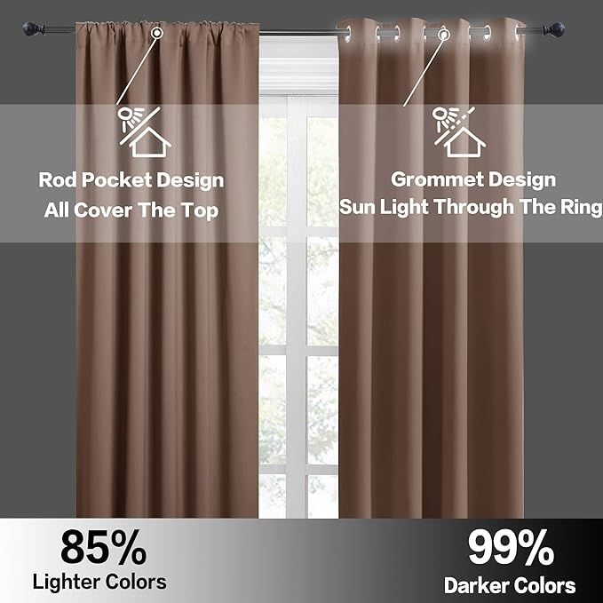 RYB HOME Short Curtains for Living Room Blackout Portable Blinds Shades for Bedroom Bathroom Basement Garage RV Camper Windows, 34 inches Width x 36 inches Length, Mocha, 2 Pcs