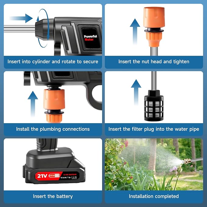Portable Battery Power Washer 1500W, 60Bar/870 PSI Electric Pressure Washer Handheld High Pressure Car Washer Gun with 2 Nozzles, 2 Battery, 5m Hose Cordless Jet Washers for Car/Floor/Patio