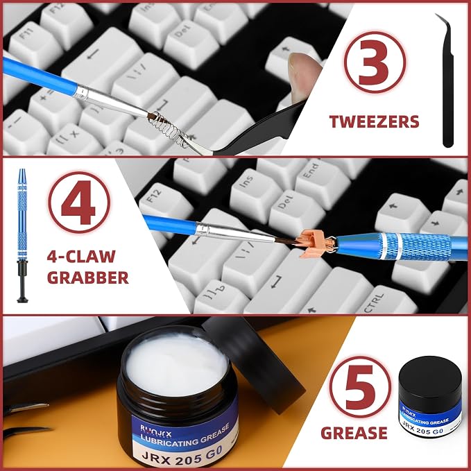 RUNJRX Keyboard Lube Kit JRX 205G0 0.53oz/15g for Mechanical Keyboard Switch Lube, Keyboard Removal Tool with Keycap Puller,Switch Puller,Tweezers(6 Pcs)