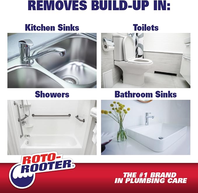 Roto-Rooter Build-Up Remover Drain Cleaner, Enzyme-Based Formula Helps Prevent Clogs and Grease Buildup, Removes Odor, Safe for Septic Systems, Pipes, Toilets, Drains and Sinks, 64 oz (Pack of 2)