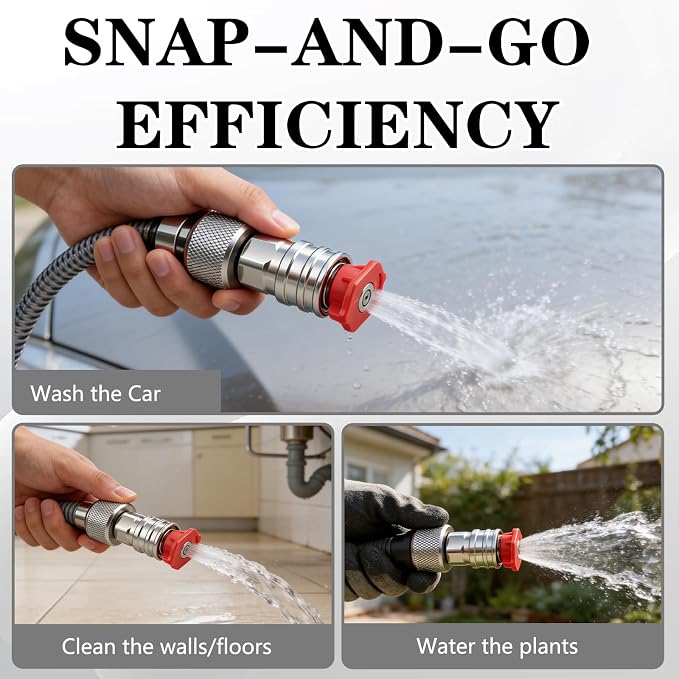 Garden Hose to Mini Power Washer Adapter, 3/4" GHT to 1/4" Quick Connect, Convert Water Hose to Power Washer Connector, Garden Pressure Washer Attachment(Connector +5 Nozzle Set)