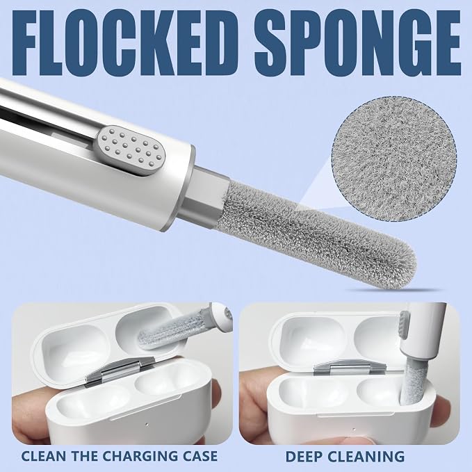 Inesore Multi Cleaning Kit for AirPods & All Earbuds (White+Cleaning Cloth) | 3-in-1 Design with Brush,Sponge & Metal Tip, Airpod Cleaning, Phone Cleaner, Earbud Cleaning, Electronic Device Cleaning Tool