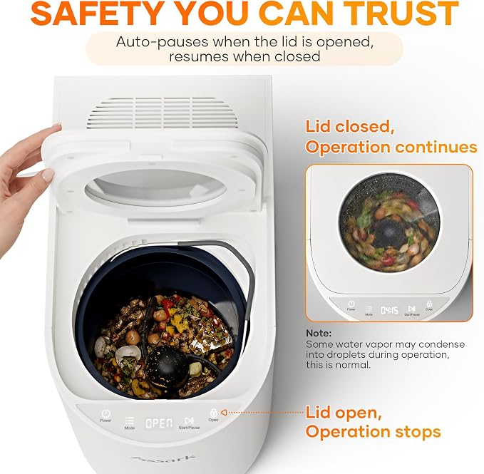 Smart 6L Electric Composter for Kitchen, Large Countertop Compost Bin with Carbon Filter & Auto-Cleaning,One-Touch Start, Smart Humidity-Sensing LED Display,Visible Window Odorless Low Noise