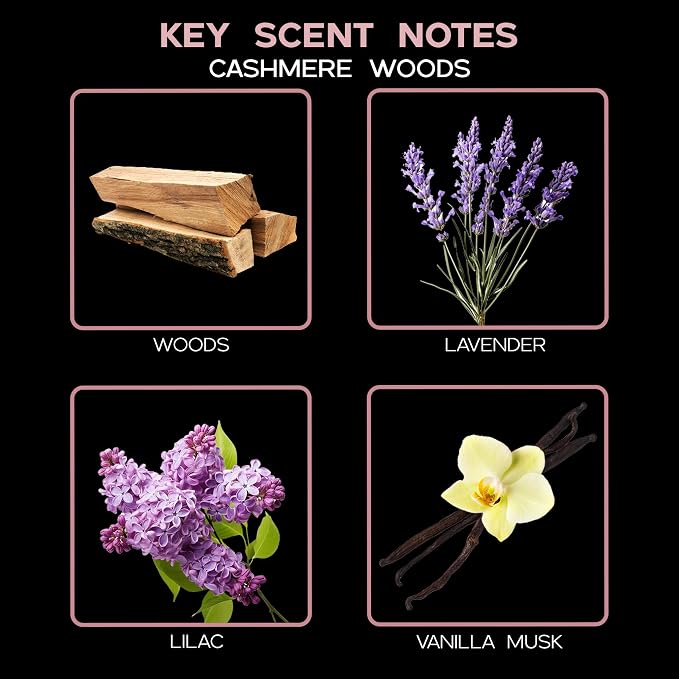 Reed Diffuser Set - Cashmere Woods Scented Diffuser with Sticks | Autumn Fall Home Fragrance Reed Diffuser for Bedroom, Bathroom Shelf Décor - Made in the USA