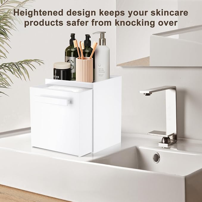 Disposable Face Towel Storage Box Compatible with Clean Skin Club Clean Towel XL Acrylic Facial Towels Holder with Drawer Wall-Mounted Makeup Organizer for Vanity, Bathroom (Glossy White) | Premium Thicken Acrylic | Compatible with Clean Skin Club Towe...