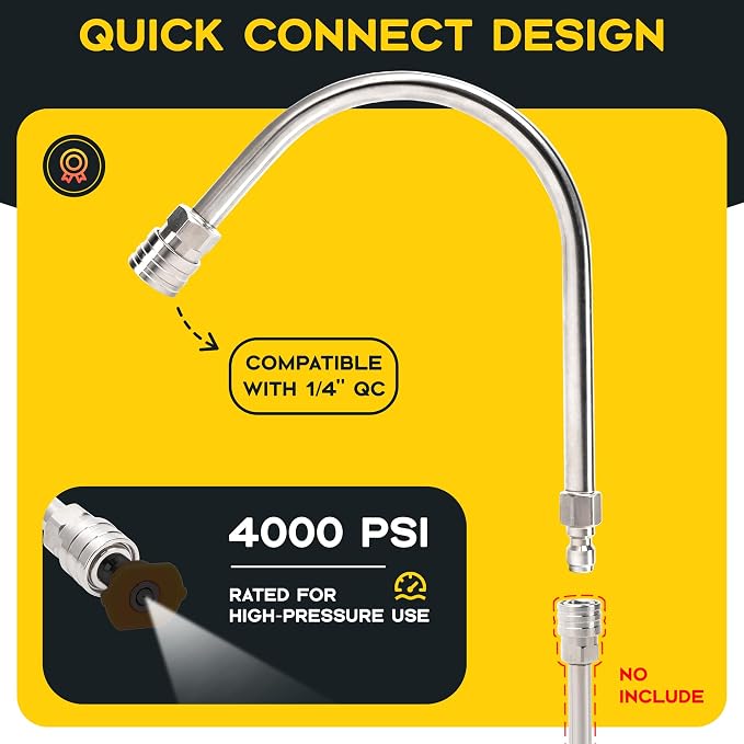 Pressure Washer Extension Wand with Gutter Cleaner Attachment, 30° 90° 120° Curved Rods, 1/4" Quick Connect Power Washer Lance, 4000 PSI