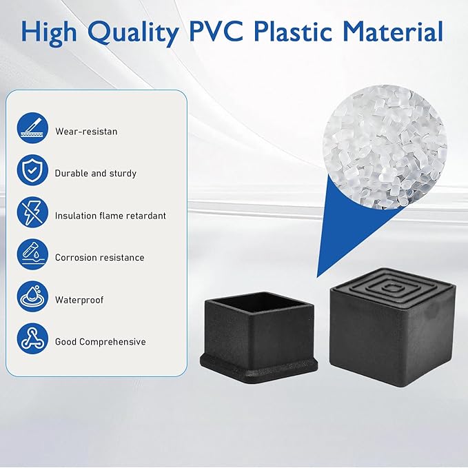 16 Pcs 2" x 2" Square Rubber Chair Leg Caps, PVC Table Leg Covers, Flexible & Anti-Slip Furniture Leg End Caps, Chair Leg Floor Protectors for Bar Stool Leg Patio Indoor, Black