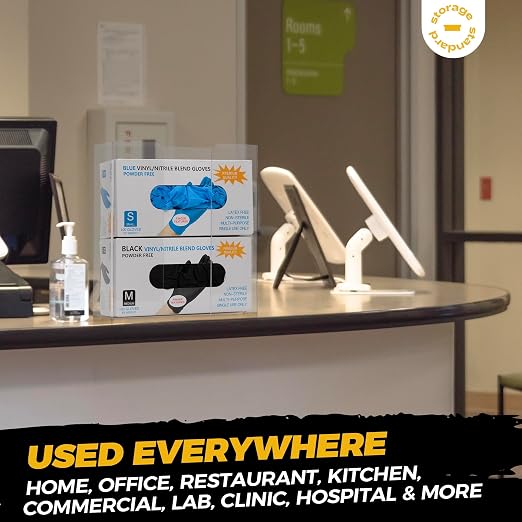 Double Glove Box Holder Dispenser - Kitchen, Medical, & Latex Gloves Holder Wall Mount or Countertop, Universal Fit - Thick Acrylic, Easy to Use, Slide, & Load Open Top Design - Clear
