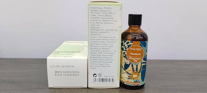 PHATOIL Mandarin Fragrance Oil for Diffuser Aromatherapy 3.38FL.OZ | Long Lasting Scented Oils For Humidifier, Air Freshener, DIY Soap Candle, Scent Project Making, Aroma Oil for Home Freshening