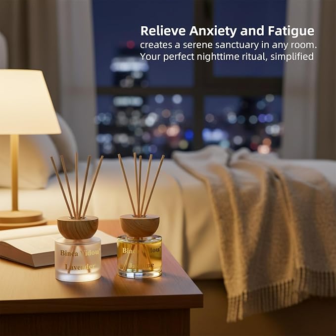 Reed Diffuser Set, Binca Vidou Lavender & Jasmine Natural Scent Oil Diffusers with Sticks for Home Office Bathroom Aromatherapy Decor 3.38oz x 2