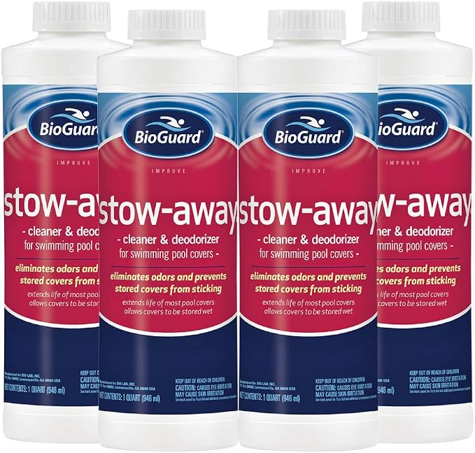 BioGuard Stow Away Cleaner & Deodorizer for Pool Cover, 1 Quart, 4 Pack | Eliminates Odors, Aids in Stain and Soil Removal, Extends Life of Pool Covers