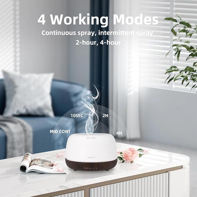 SEEDSEEL 300ML Essential Oil Diffuser, Small Aromatherapy Diffuser with Remote Control, 7-Color LED Light,4 Timer, Quiet,Auto-Off, Easy to Use,for Home,Bedroom,Office