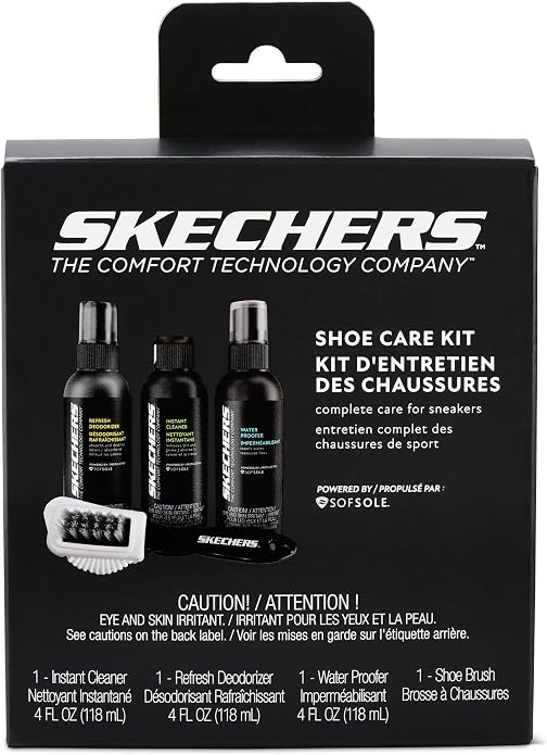 Sof Sole x Skechers Shoe Care Kit – All-in-One Shoe Cleaning Kit with Sneaker Cleaner, Shoe Deodorizer, Waterproof Spray & Brush – 4 oz Bottles with Pump Sprayers – Shoe Care for Athletic Shoes