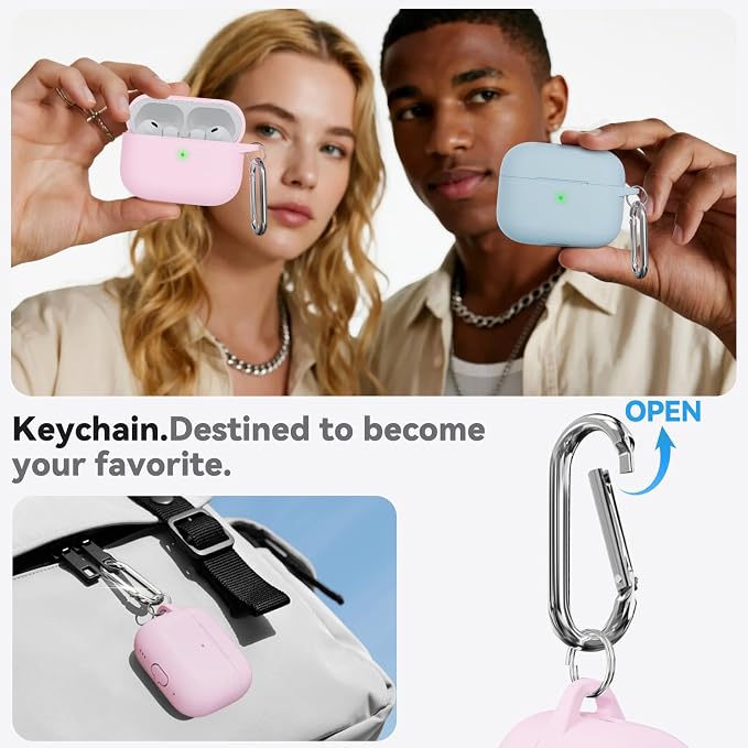 Ljusmicker for AirPods Pro 3 Case 2025 with Cleaner Kit,Light Pink | Soft Silicone Protective Cover for Apple AirPod Pro 3rd Generation Case with Keychain for Women Men,Shockproof