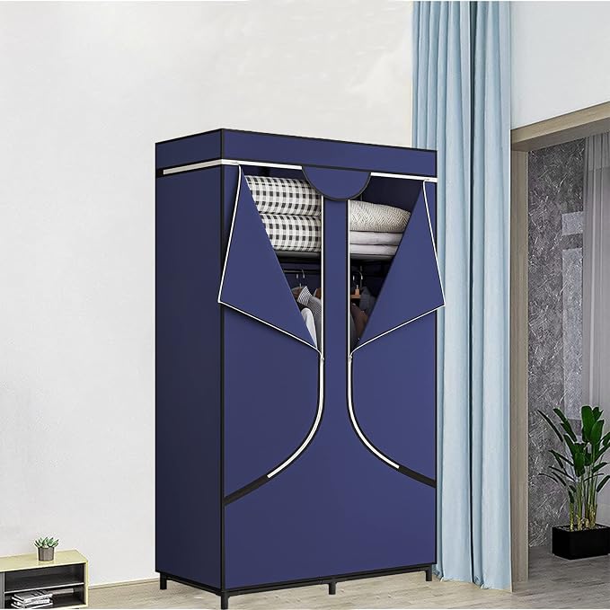 SORCEDAS Portable Closet Wardrobe with Hanging Rods Shelves Clothes Storage | 34 Inch Closet Organizers and Storage with Non-Fabric Cover,Freestanding Clothes Closet for Bedroom,dorm,Storage Rooms Blue