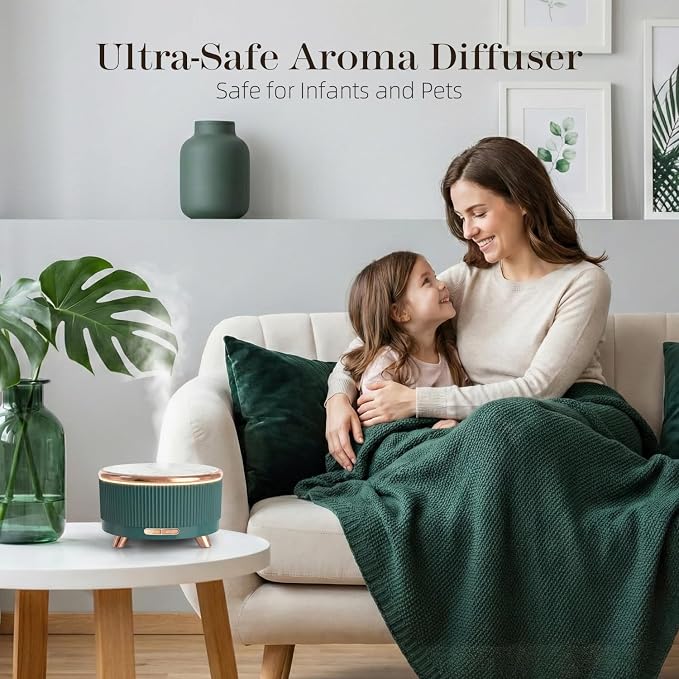 500ml Essential Oil Diffuser, Ultrasonic Aromatherapy Humidifier | with Remote Control, 7-Color LED Light, Timer & Auto Shut-Off, Cool Mist Diffuser for Home, Bedroom, Office (Blue Green)