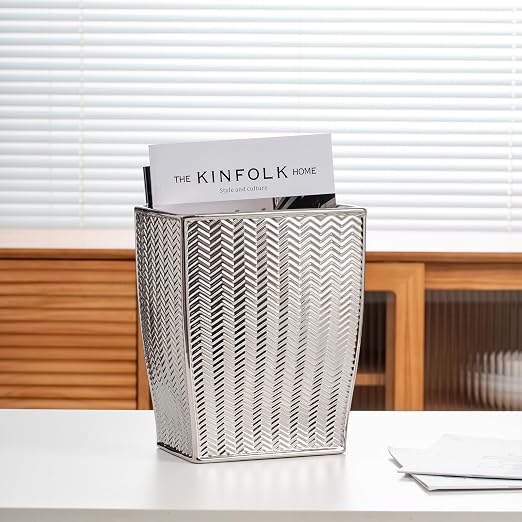 Silver Bathroom Trash Can, Stylish 1.32 Gallon/5 Liter Waste Basket for Living Decor, Bathroom, Office,Party,Room,Kitchen