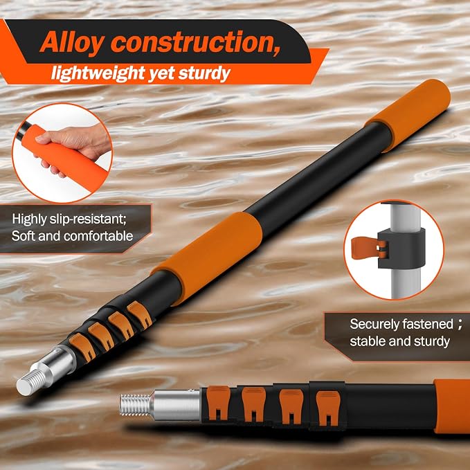 16FT Reach Telescopic Extension Pole, 3-12FT Paint Roller Extension Pole with Flip-Lock Design, Aluminum Alloy Threaded Head for Painting Cleaning Dusting & Window Washing Tools