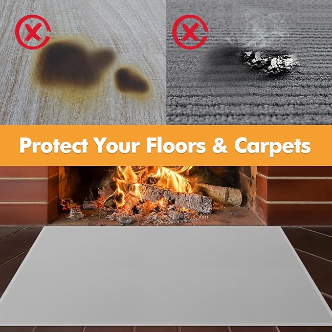 Hearth Rugs for Fireplaces Fire Resistant, 4' x 2'4" x 0.04'', Grey | 1800°F fireplace mat, fiberglass fireplace rugs fireproof protect floors carpets from sparks embers, easy to clean, versatile