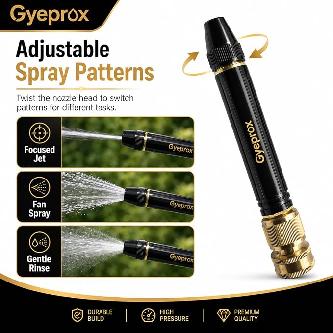 High Pressure Water Hose Nozzle for Garden Hose, Upgraded All Metal Jet Power Washer Nozzle, Heavy Duty Twist Adjustable Spray Nozzle for Car Wash, Patio, Lawn, Driveway and Outdoor Cleaning