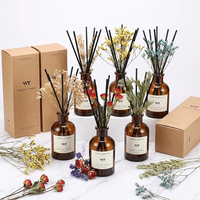 Reed Diffuser Set for Bathroom Air Fresheners, Oil Diffuser Sticks | Sandalwood Rose Scent 4.0 fl oz Home Fragrance with Sticks Defusers | House Bedroom Office Shelf Decor