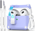 for AirPods 3 Case Cover with Lock Magnetic Lid, White/Lavender | Compatible with Apple AirPods 3rd Generation (2019) Case with Cleaner Kit & Carabiner, Powerful Drop Protection