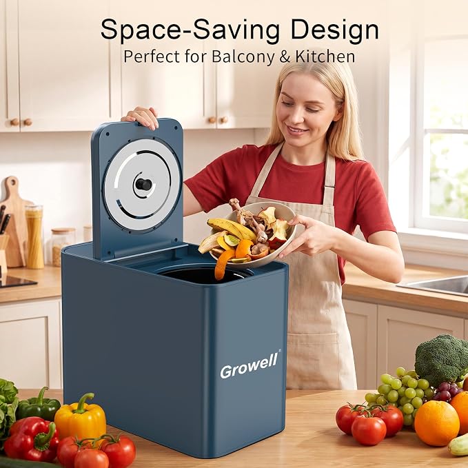 Growell 3.2L Smart Electric Composter, Countertop Food Waste Indoor Bin | Indoor Kitchen Compost,LED Display,Odorless & Low Noise,Auto-Cleaning,One-Touch Operation,Turns Waste to Fertilizer Quickly