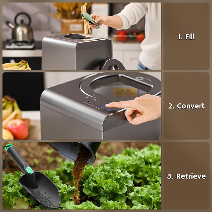 Airthereal R500-V Electric Composter, Visual Glass Cover, 2.5L, Gray | Visual Glass Cover, Upgraded SHARKSDEN Tri-blade, 90% Reduction in Waste Volume