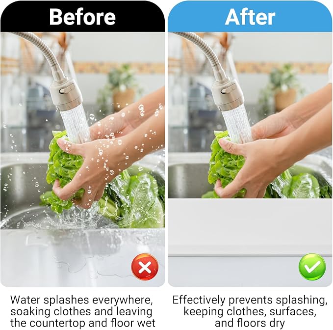 19.3 inch Silicone Sink Splash Guard, Splash Guard for Kitchen Sink Area, Backsplash Protector for Kitchen Countertop & Bathroom Bathtub with Non-Slip Strong Suction, White