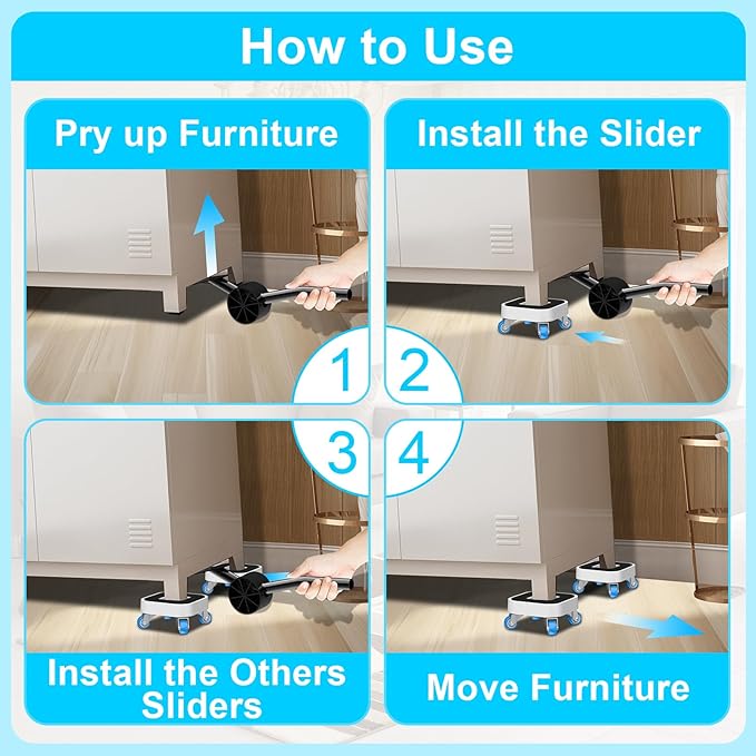 New Upgrade Furniture Movers with Wheels, Furniture Sliders with 360° Rotatable 1.25in Wheels, Furniture Dolly for Moving Heavy Sofa, Bed, Load Capacity Up to 900lb