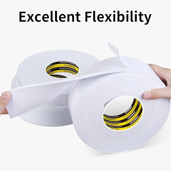 EVA Single Sided Adhesive White Foam Tape 1.2in x 16.4FT Sealing Strip Foam Pad Sponge Tape Window Weatherproof, Self-Adhesive Insulation Sealing