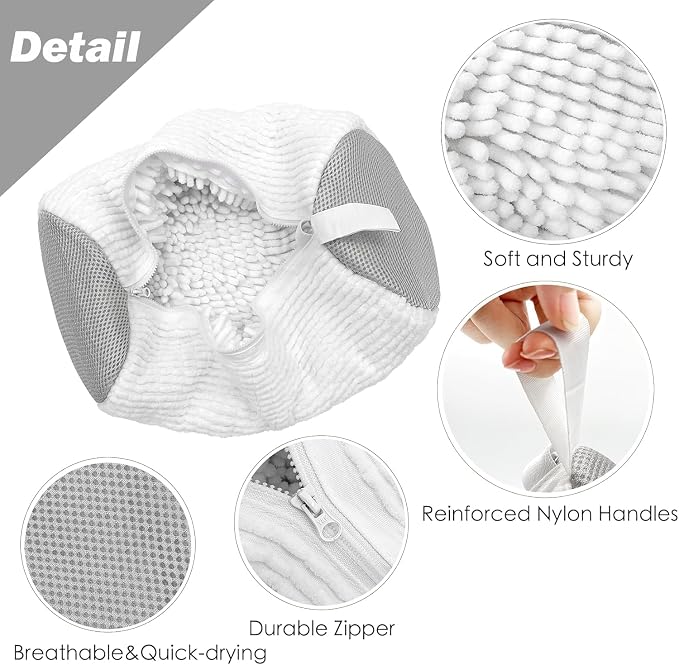 Shoe Washing Machine Bag,Laundry Shoe Bag for Washer and Dryer,Reusable Shoe Cleaning Bag for Sneakers,Tennis Shoes,With Self-locking Zipper, Microfiber Inside,Include Shoe Bag (Lite White - 1 Pack)
