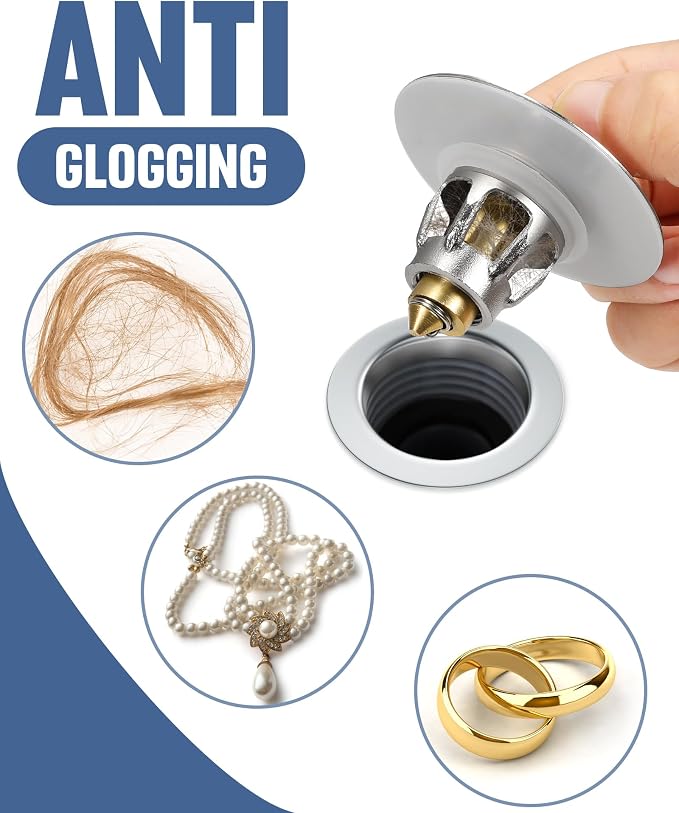 Tgosomt Bathroom Sink Stopper, Bathroom Sink Drain Strainer, Revolutionary Bathroom Accessories and Essentials (Brushed Nickel)